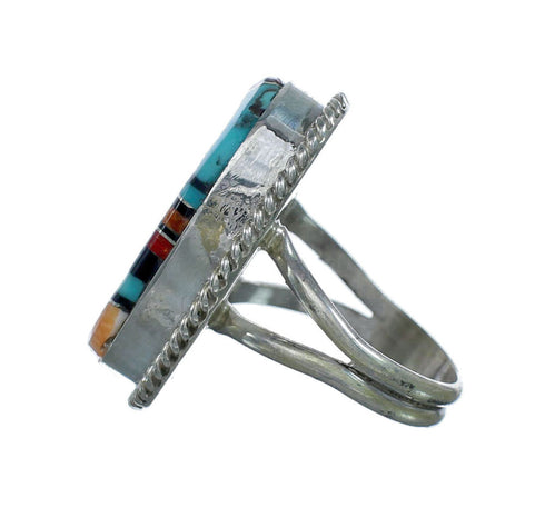 Native American Sterling Silver Multicolor Inlay Ring Size 7-3/4 NN20598